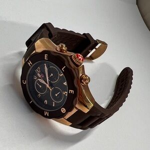 Michele Tahitian Jelly Bean Brown Rose Gold Plated Silicone Chronograph Watch